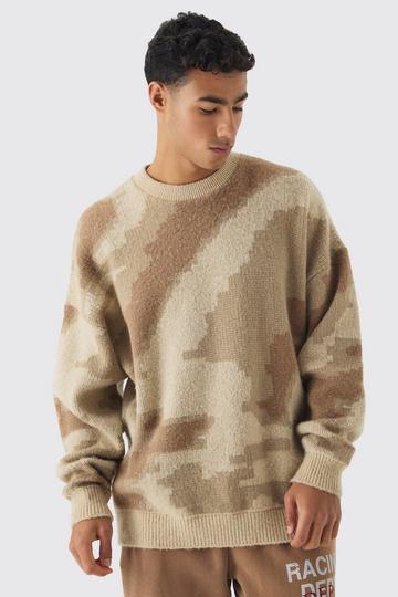 Abstract Camo Brushed Sweater In Stone stone