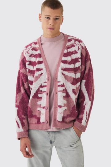 Pink Abstract Camo Brushed Sweater In Stone