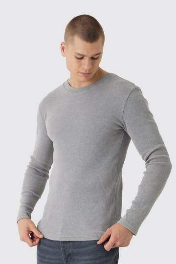 Muscle Long Sleeve Acid Wash Rib Sweatshirt charcoal