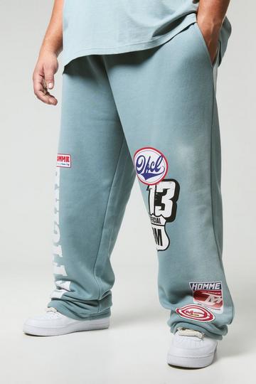 Blue Plus Oversized Varsity Applique Wide Leg Joggers