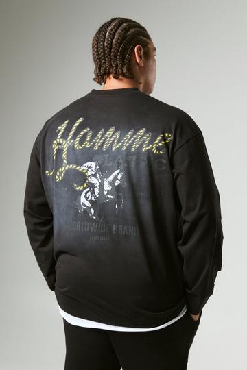 Plus Long Sleeve Oversized Distressed Rodeo T-Shirt black