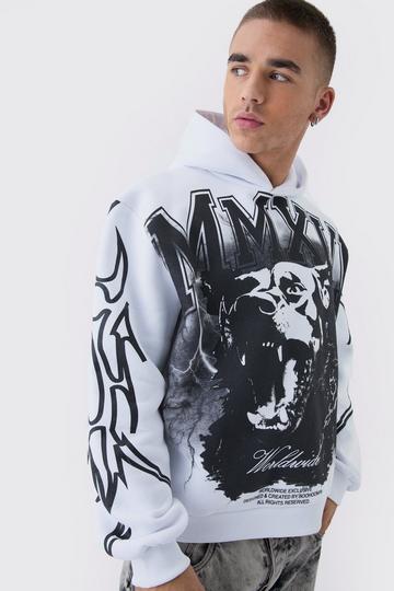 White Oversized Over Seams Rottweiler Lightning Graphic Hoodie