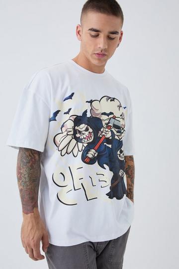 Oversized Puff Print OFCL Skull T-Shirt white