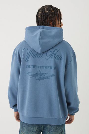 Blue Oversized Official Man Print Hoodie