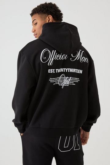 Black Oversized Official Man Print Hoodie