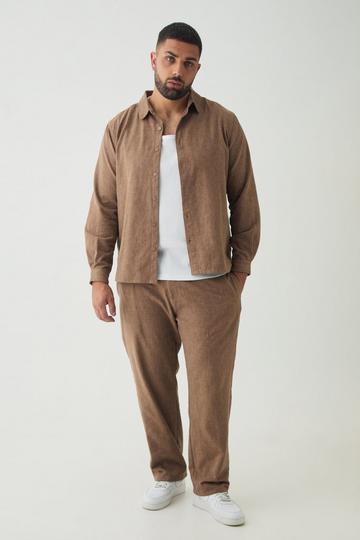 Plus Smart Straight Leg Trouser Set in Brown brown