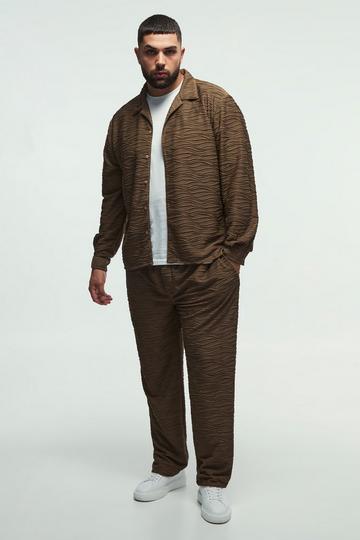 Plus Elevated Pleated Shirt and Straight Fit Trouser Set in Mocha mocha