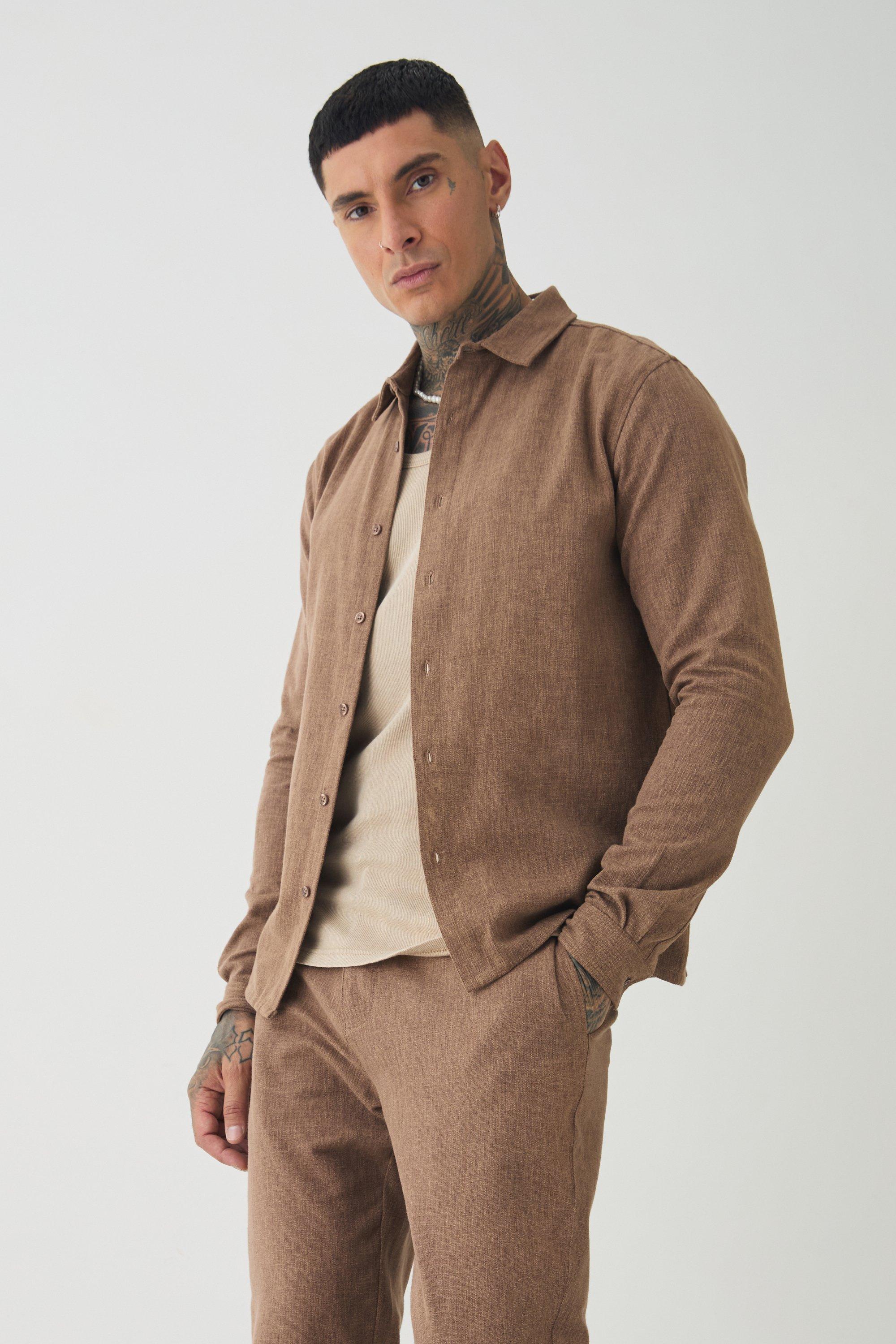 Tall Smart Slim Fit Shirt and Trousers Set in Brown
