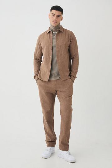 Tall Smart Straight Leg Trouser and Shirt Set in Brown brown