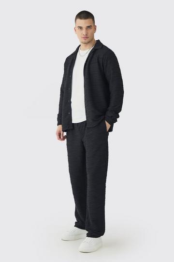 Tall Elevated Pleated Shirt and Straight Fit Trouser Set in Black black