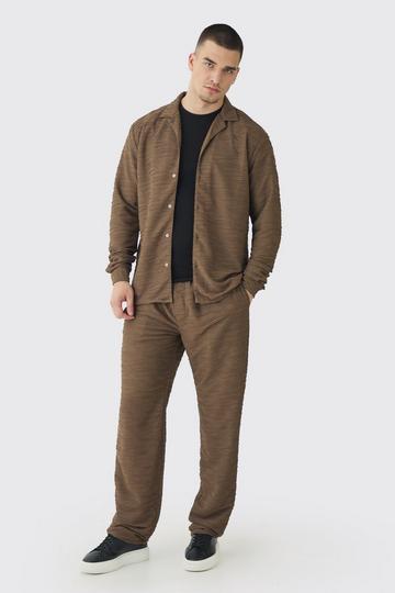 Tall Elevated Pleated Shirt and Straight Fit Trouser Set in Mocha mocha