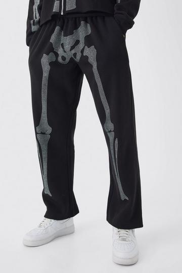 Oversized Skeleton Diamante Cuffed Hem Jogger black