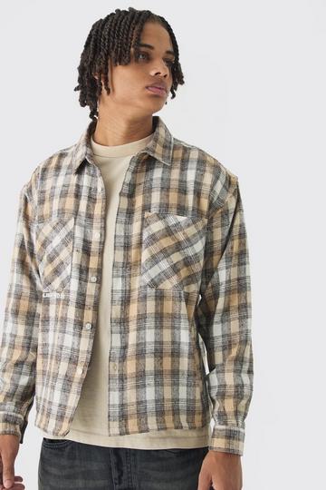 Oversized Pocket Detail Check Overshirt brown