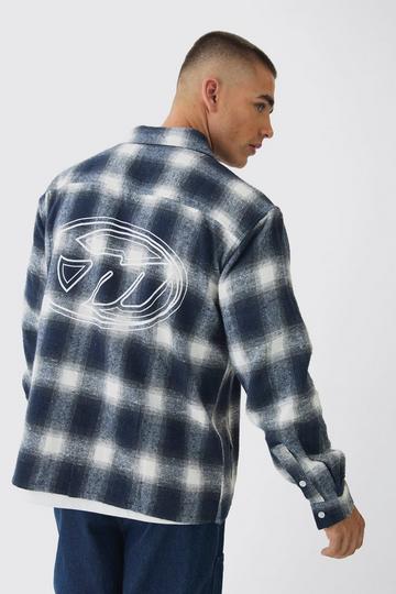 Oversized M Embroidered Check Long Sleeve Shirt light grey