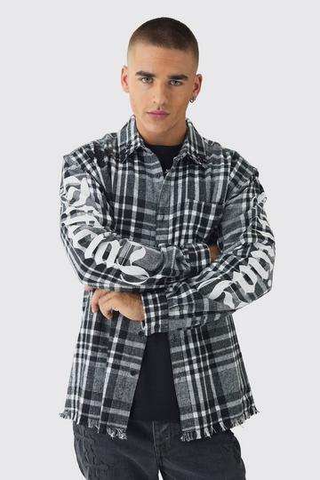 Oversized Cross Patchwork Check Long Sleeve Shirt charcoal