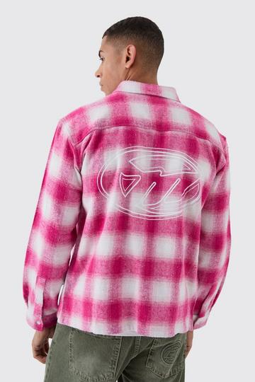 Oversized M Embroidered Check Long Sleeve Shirt pink