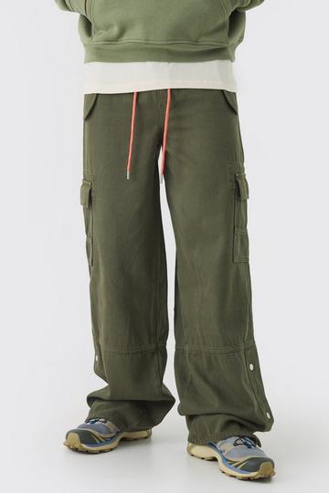 Baggy Fit Twill Cargo Popper Hem Cargo Trousers khaki