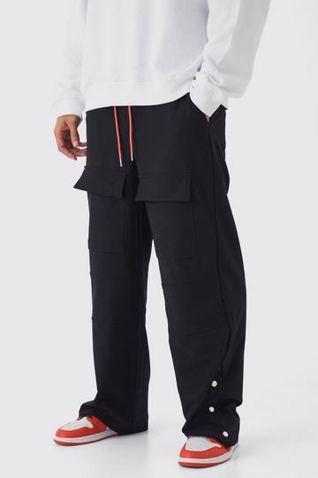 Elastische Nylon Wide Leg Broek Met Drukknoopjes black