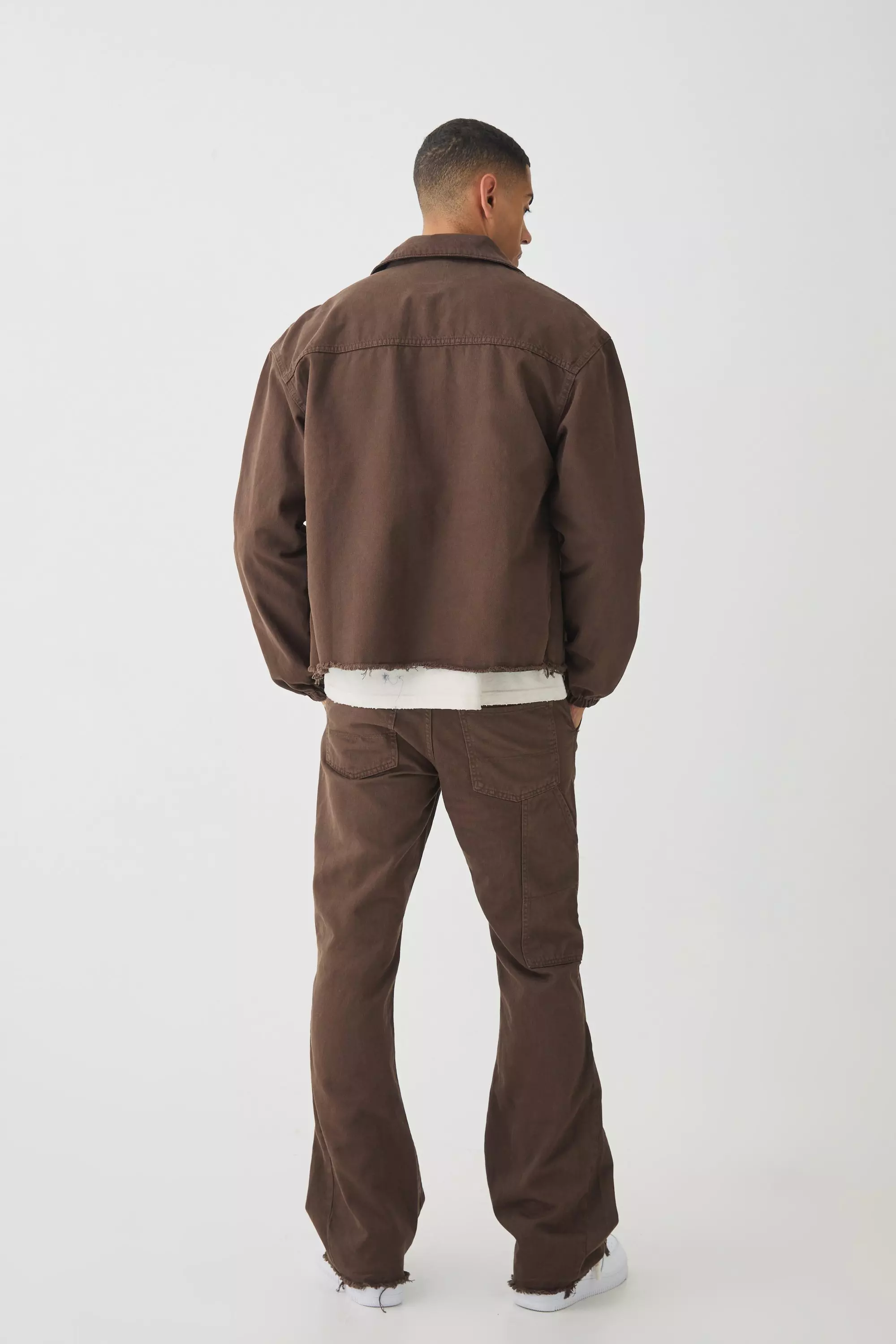 Chocolate Relaxed Flared Carpenter Paint Splatter Trousers صورة بديلة
