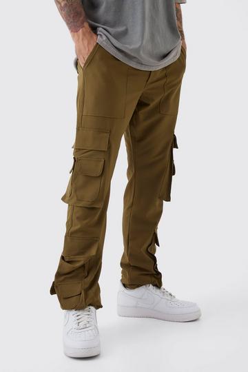 Elasticated Slim Stacked Nylon Cargo Trousers olive