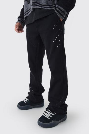 Black Relaxed Flared Carpenter Paint Splatter Trousers