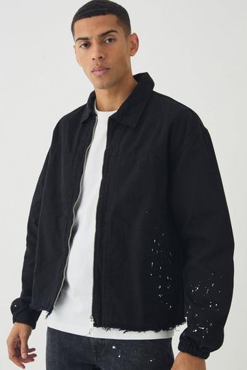 Black Oversized Carpenter Paint Splatter Overshirt