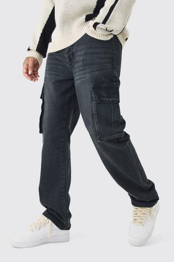 Tall Straight Rigid Cargo Jeans washed black