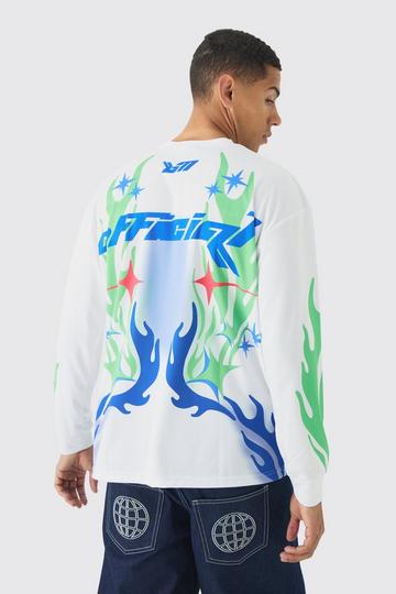 Oversized Closed Mesh Graffiti Moto Long Sleeve T-shirt white