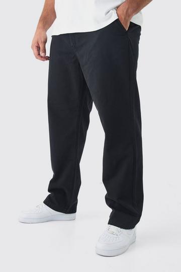 Black Plus Fixed Waist Straight Fit Chino Trousers