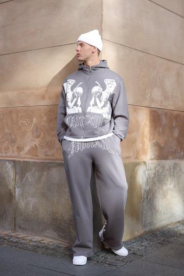 Oversized Boxy Renaissance Trainingspak Met Vest En Print En Capuchon charcoal