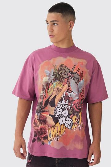 Oversized Large Scale Limited Edition Tattoo Graphic T-Shirt mauve