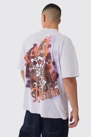 Lilac Purple Oversized Large Scale Homme Tattoo Back Graphic T-Shirt