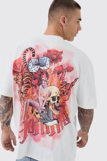 Oversized Large Scale Homme Tattoo Back Graphic T-Shirt ecru