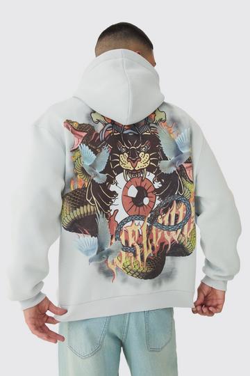 Grey Oversized Worldwide Tattoo Back Graphic Hoodie