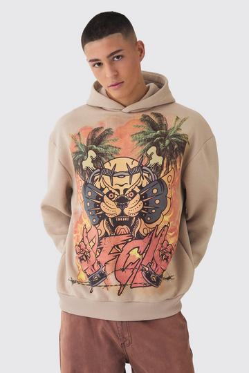 Oversized OFCL Tattoo Graphic Hoodie taupe