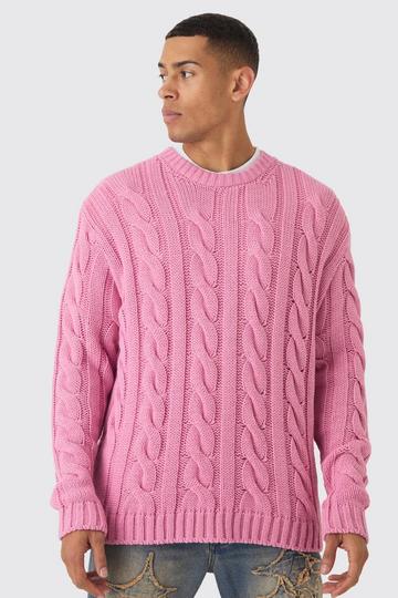 Pink Oversized Cable Knit Jumper