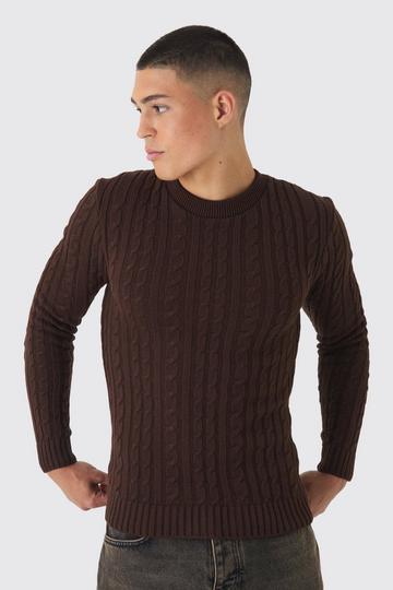 Muscle Fit Cable Knit Jumper chocolate