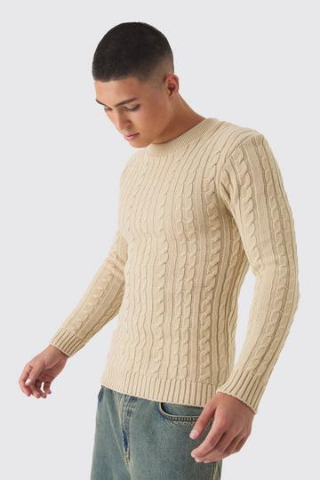 Muscle Fit Cable Knit Jumper sand