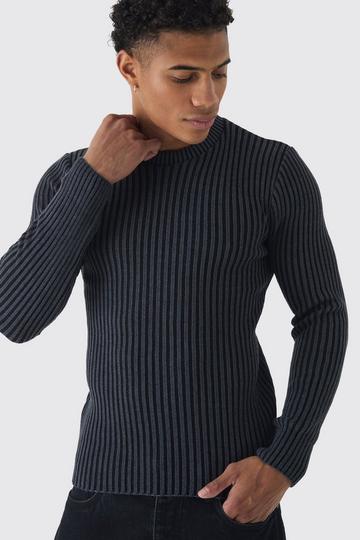 Muscle Fit Ribbed Knit Jumper black