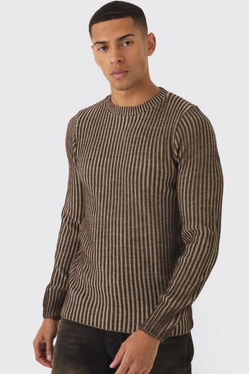 Muscle Fit Ribbed Knit Jumper chocolate