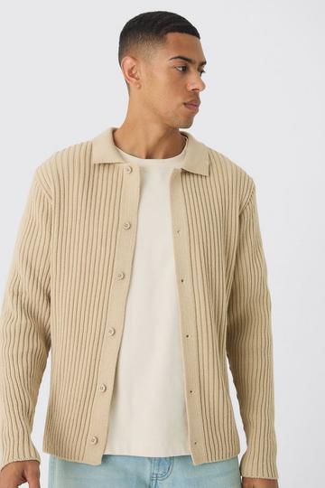 Regular Fit Ribbed Knit Shirt sand