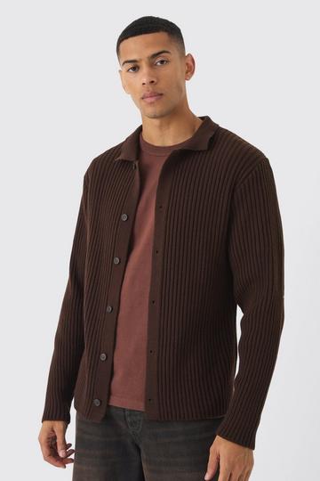 Regular Fit Ribbed Knit Shirt chocolate