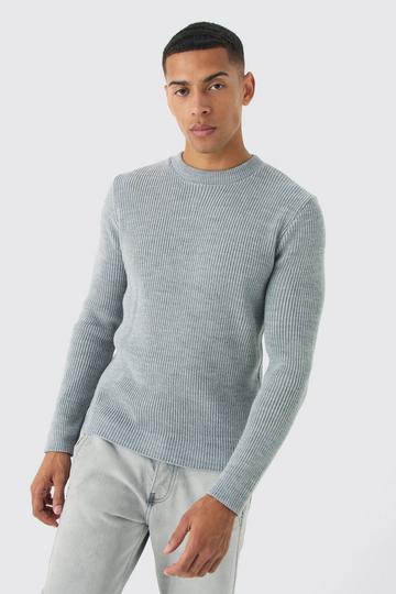 Grey Regular Fit Rib Knit Jumper