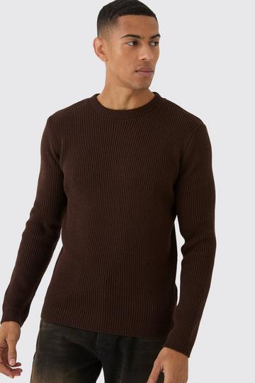 Regular Fit Rib Knit Jumper chocolate