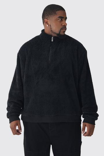 Plus Borg Oversized Boxy Borg 1/4 Zip Sweater black