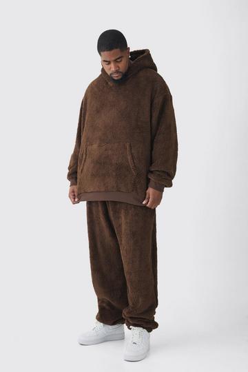 Plus Borg Oversized Hooded Tracksuit chocolate