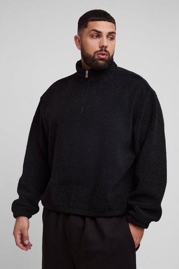 Plus Oversized Boxy Boucle Borg 1/4 Zip Sweater black