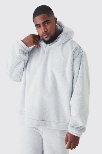 Plus Oversized Boxy Fluffy Two Tone Hoodie grey