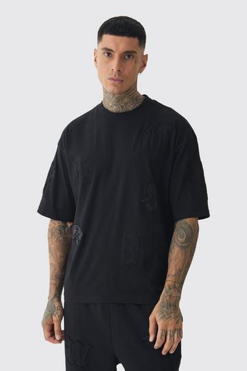 Tall Oversized Boxy Paisley Applique T-Shirt black