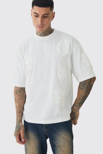 Tall Oversized Boxy Paisley Applique T-Shirt white